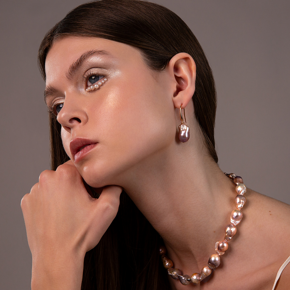 Collana Girocollo in Argento 925 placcato Oro Rosa 18Kt con Perle Multicolor d'Acqua Dolce (18/20 mm)