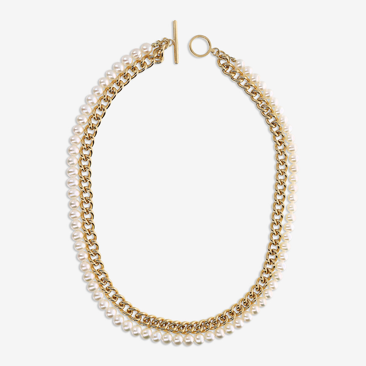 Multistrand Choker Necklace in 18Kt Yellow Gold Plated 925 Silver with Circled White Freshwater Pearls Ø 7/8 mm