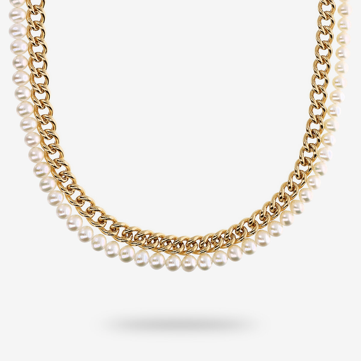 Multistrand Choker Necklace in 18Kt Yellow Gold Plated 925 Silver with Circled White Freshwater Pearls Ø 7/8 mm