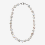 Collana Girocollo in Argento 925 placcato Oro Bianco 18Kt con Perle Coin Barocche Bianche d'Acqua Dolce Ø 17 mm
