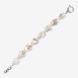 18K White Gold Plated 925 Silver Bracelet with White Baroque Freshwater Coin Pearls Ø 17 mm