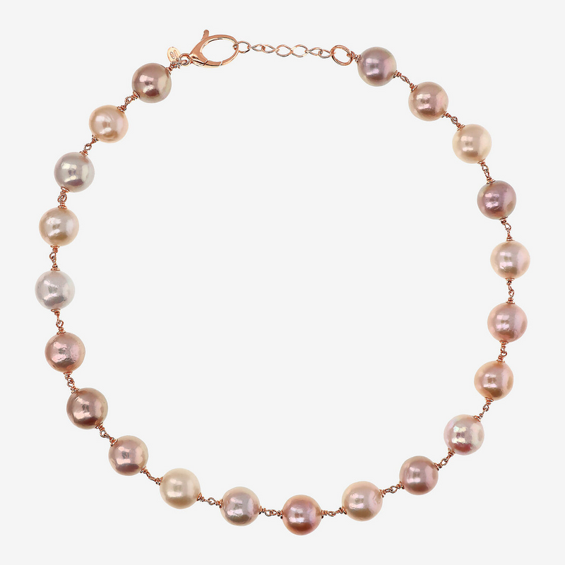 18K Gold Plated 925 Silver Choker Necklace with Freshwater Ming Pearls Ø 12/13 mm