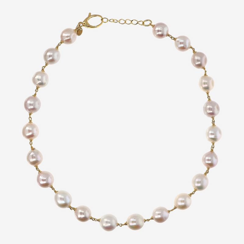 18K Gold Plated 925 Silver Choker Necklace with Freshwater Ming Pearls Ø 12/13 mm
