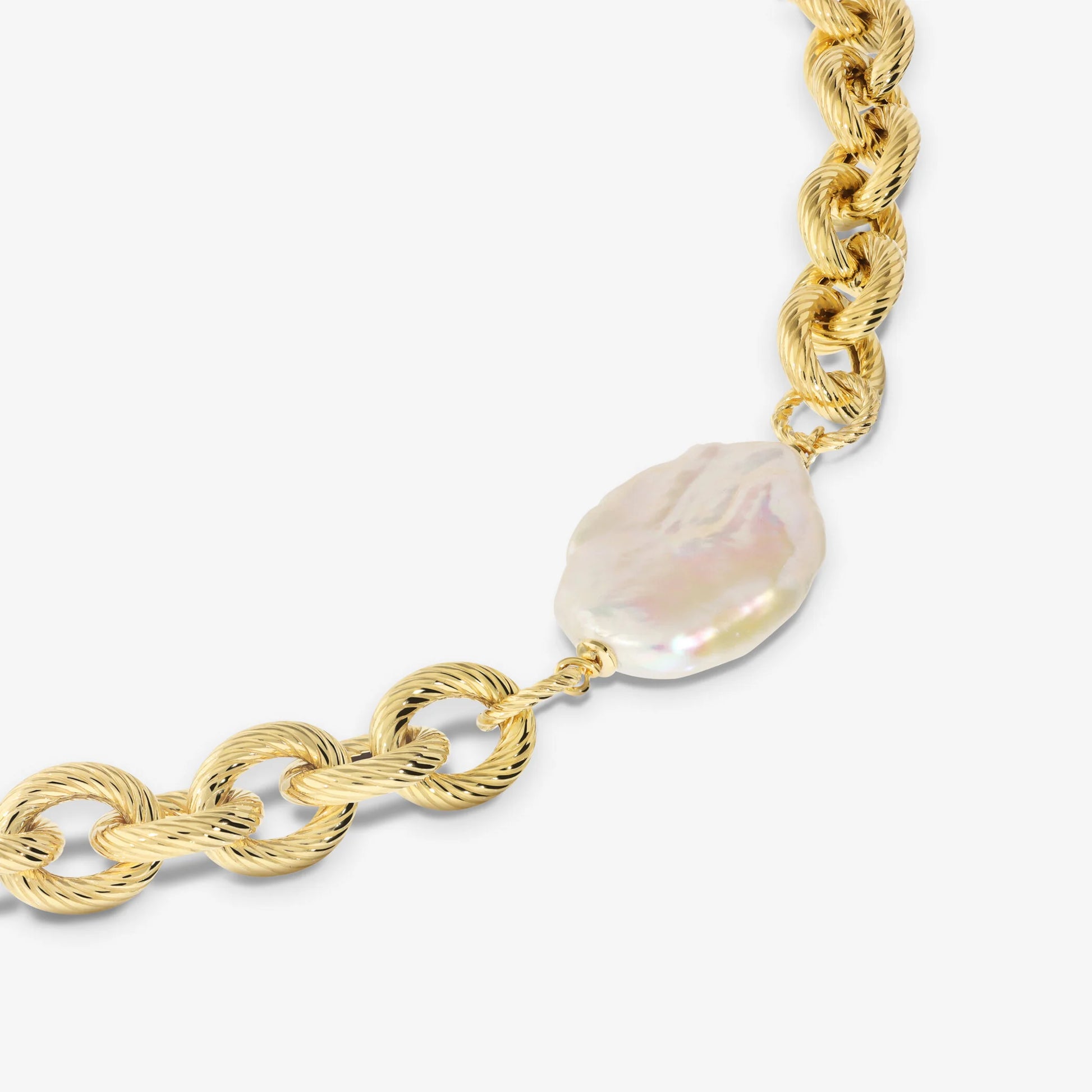 925 Sterling Silber 18Kt Gelbgold plattierte Halskette mit weißer Süßwasser Keshi Perle 17x20 mm