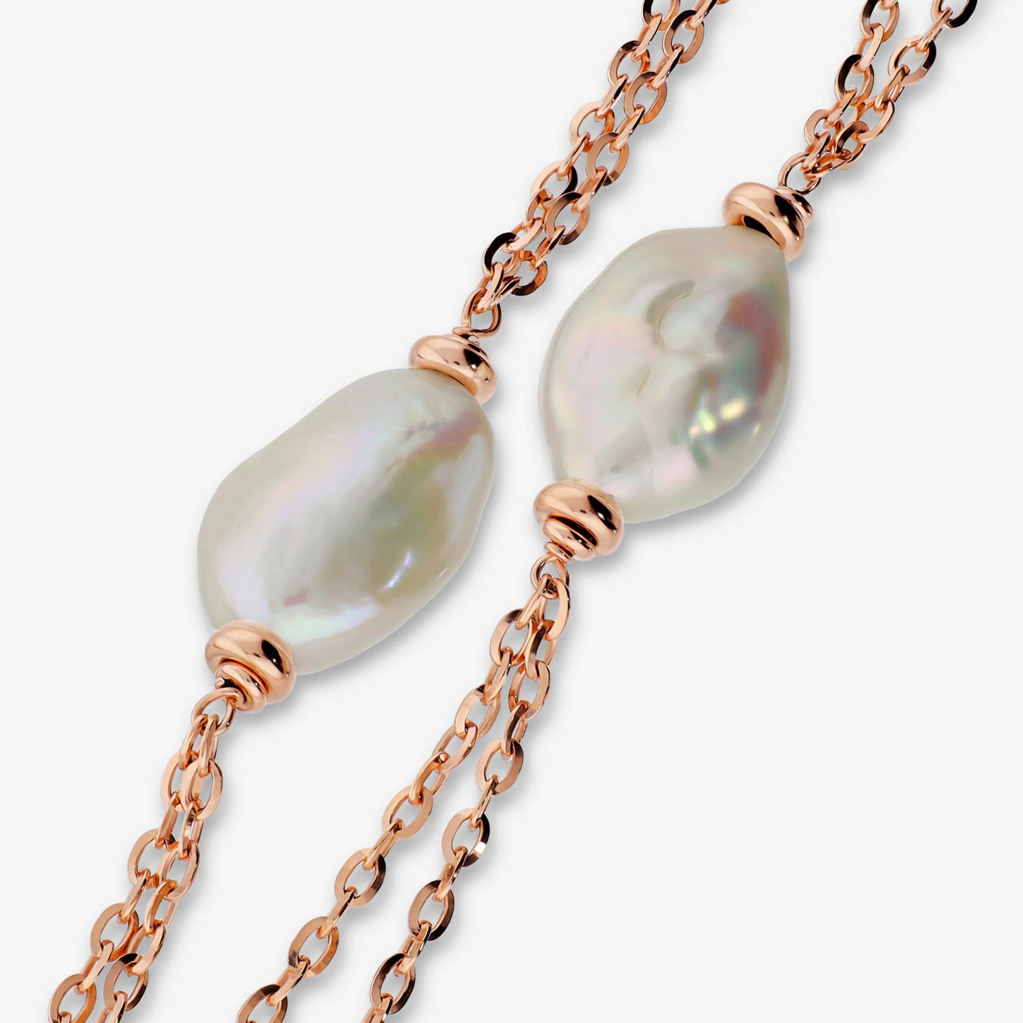 Sautoir en argent 925 plaqué or 18Kt avec perles Keshi d'eau douce blanches 15x20