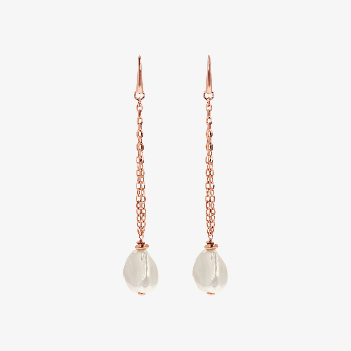 925 Sterling Silver 18Kt Gold Plated Earrings with White Freshwater Keshi Pearls 15x20