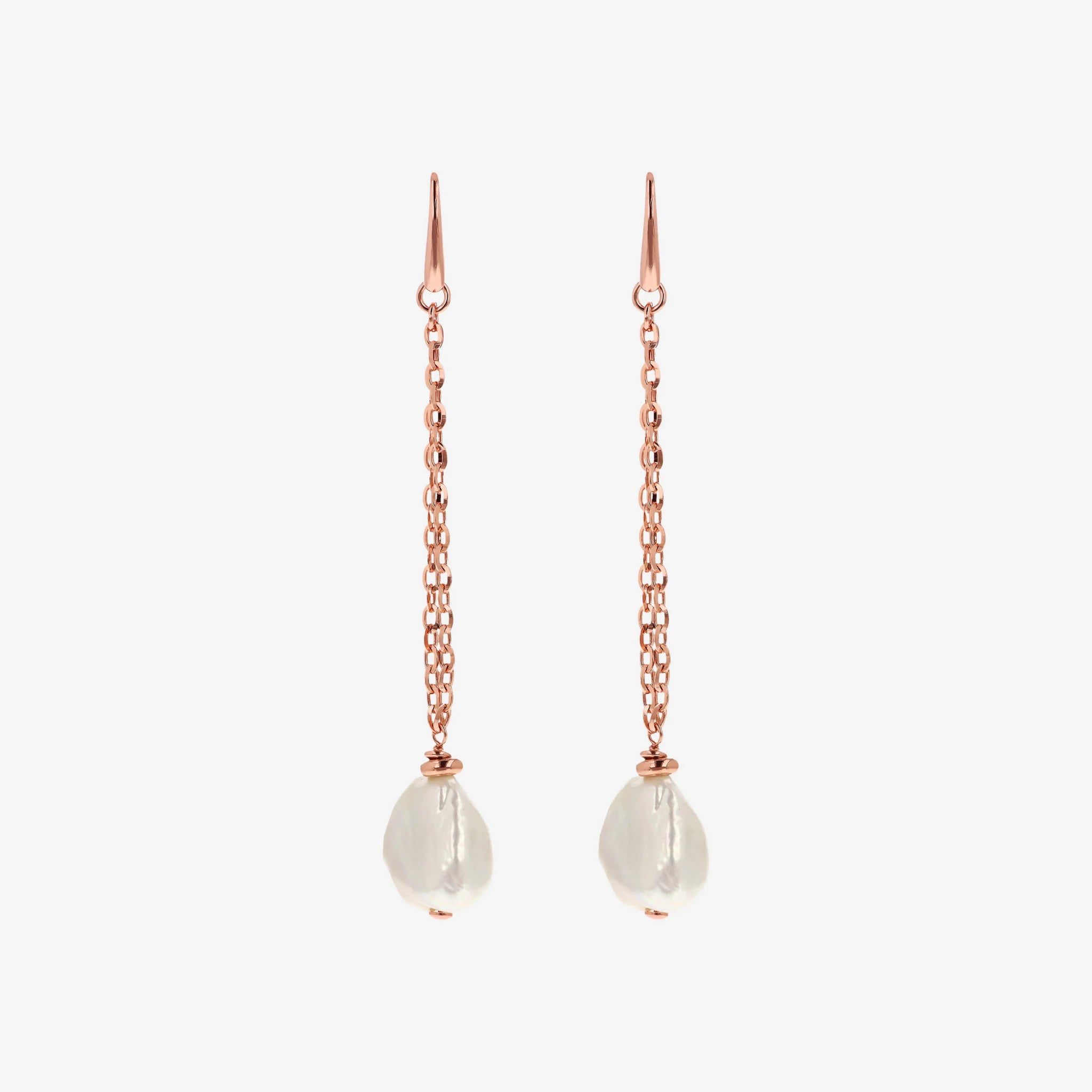925 Sterling Silber 18Kt vergoldete Ohrringe mit weißen Süßwasser Keshi Perlen 15x20