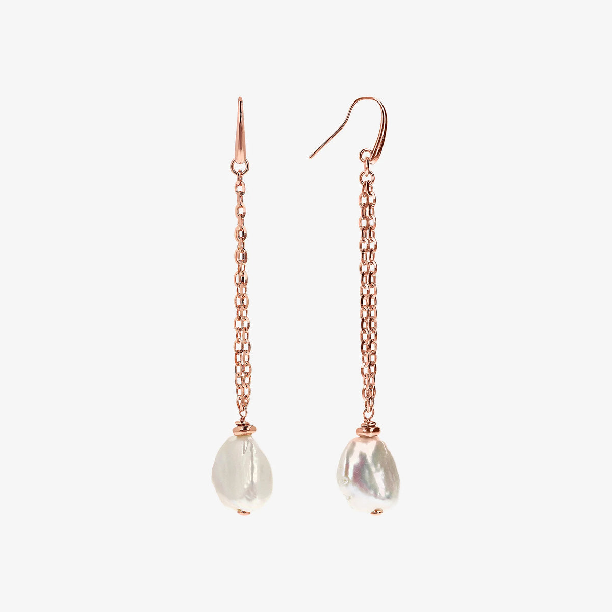 925 Sterling Silver 18Kt Gold Plated Earrings with White Freshwater Keshi Pearls 15x20