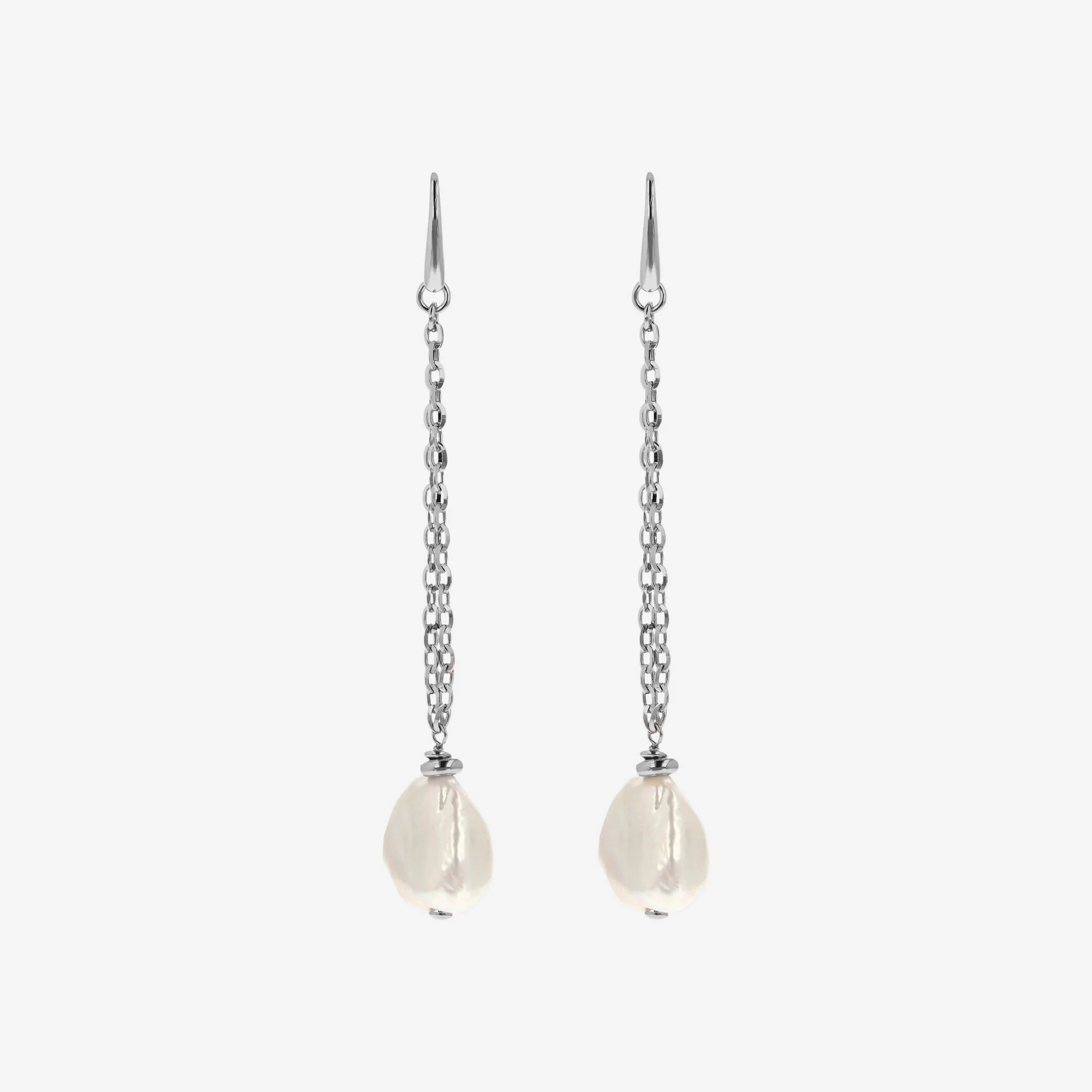 925 Sterling Silber 18Kt vergoldete Ohrringe mit weißen Süßwasser Keshi Perlen 15x20