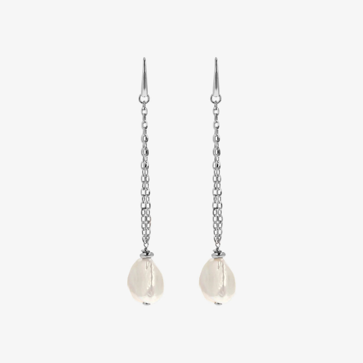 925 Sterling Silver 18Kt Gold Plated Earrings with White Freshwater Keshi Pearls 15x20