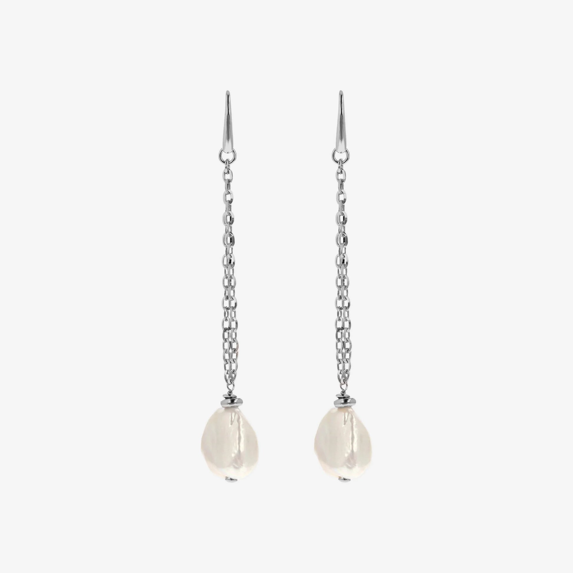 925 Sterling Silver 18Kt Gold Plated Earrings with White Freshwater Keshi Pearls 15x20