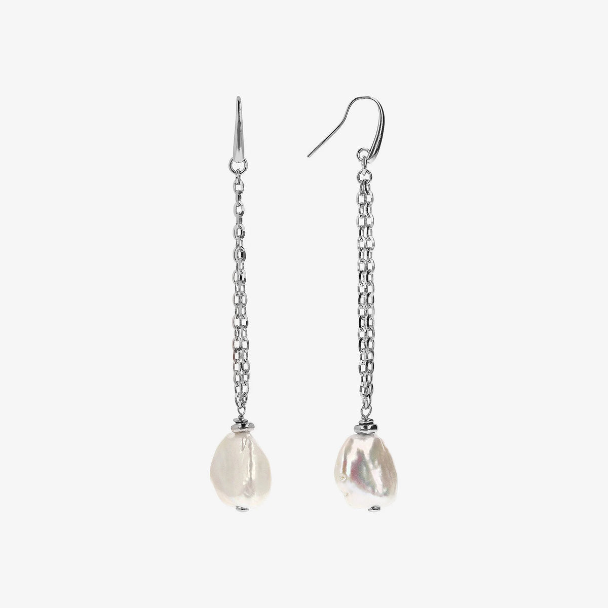 925 Sterling Silver 18Kt Gold Plated Earrings with White Freshwater Keshi Pearls 15x20
