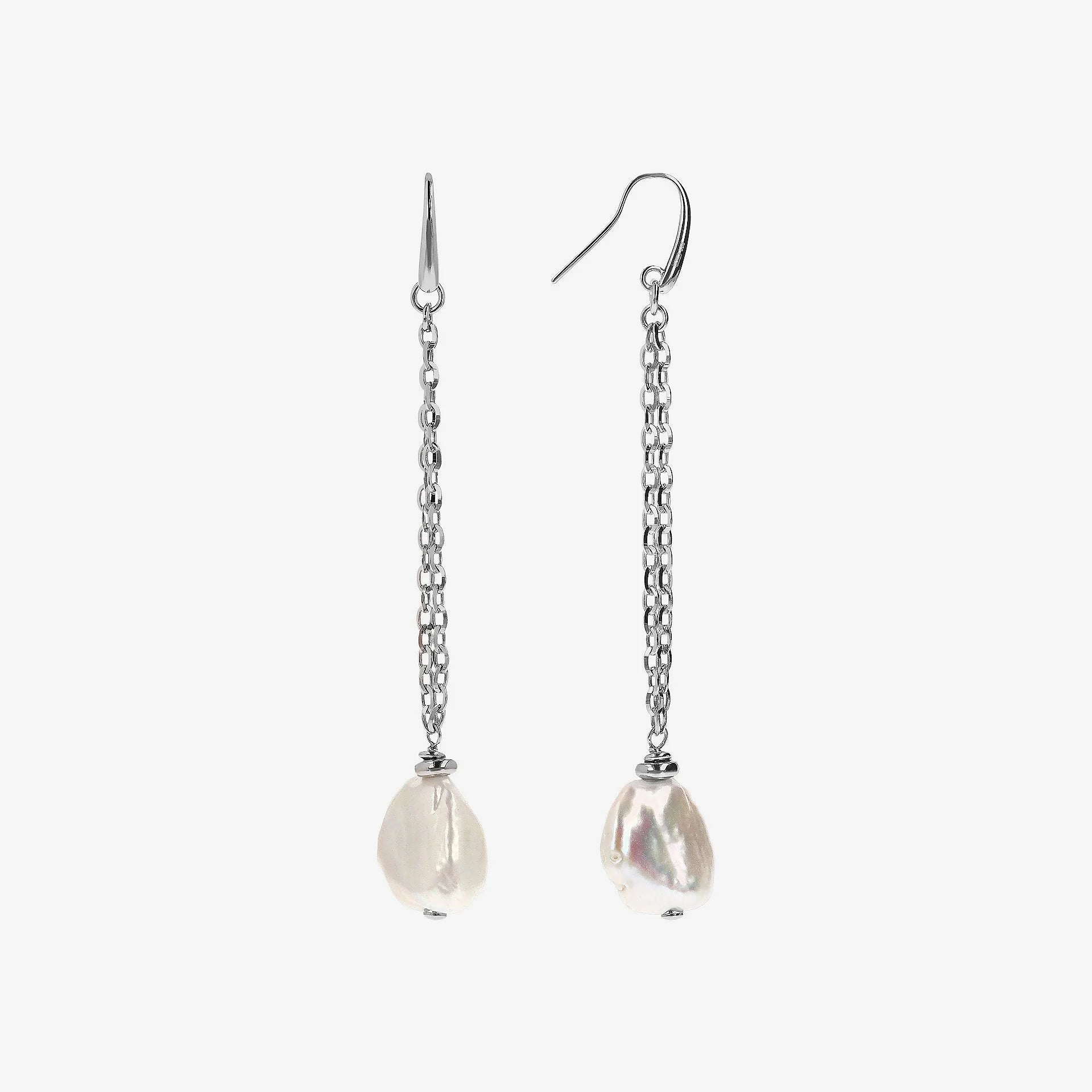 925 Sterling Silver 18Kt Gold Plated Earrings with White Freshwater Keshi Pearls 15x20