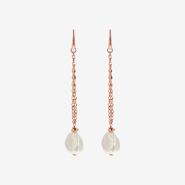 Orecchini Pendenti in Argento 925 placcato Oro 18Kt con Perle Keshi Bianche d'Acqua Dolce 15x20