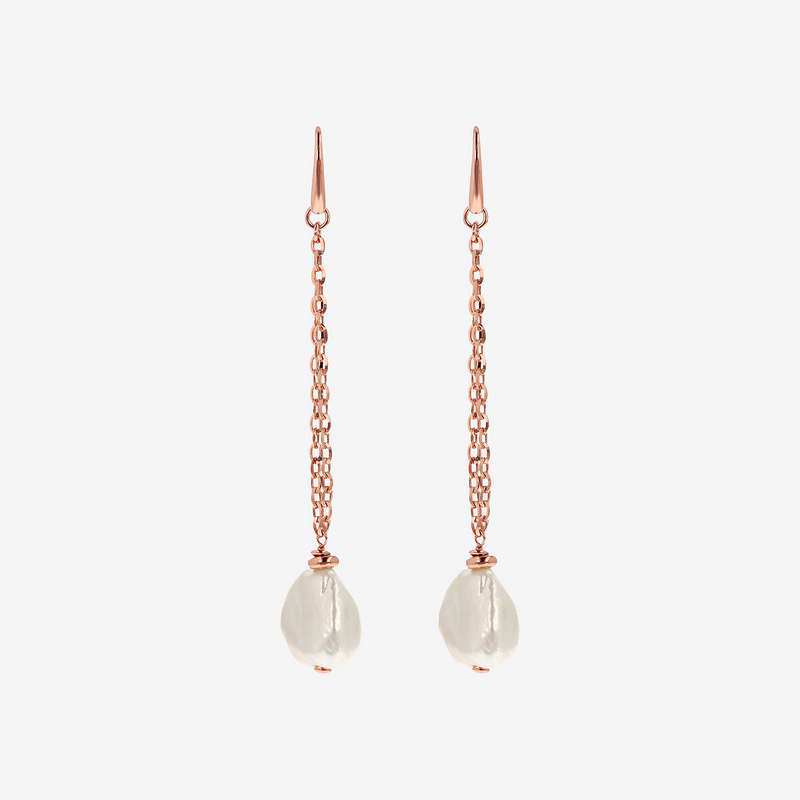 Boucles d'oreilles pendantes en argent 925 plaqué or 18 carats avec perles Keshi d'eau douce blanches 15x20