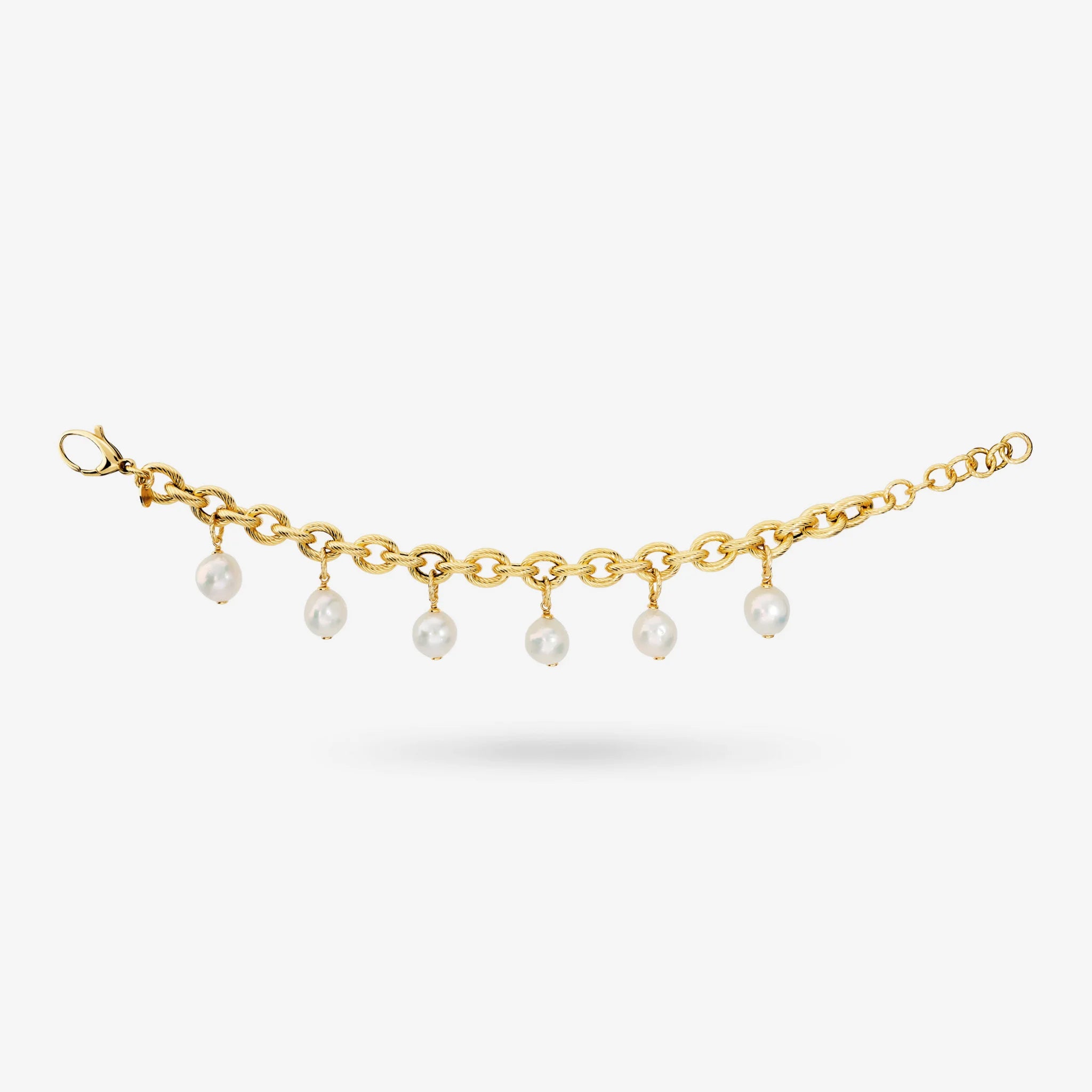 Ming White Freshwater Pearls Charms Bracelet Ø 10/11 in Sterling Silver 925 plated 18Kt Yellow Gold