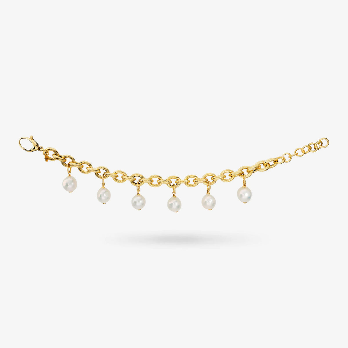 Ming White Freshwater Pearls Charms Bracelet Ø 10/11 in Sterling Silver 925 plated 18Kt Yellow Gold