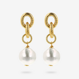 Boucles d'oreilles pendantes en argent 925 plaqué or jaune 18Kt avec perles blanches Ming d'eau douce Ø 11/13