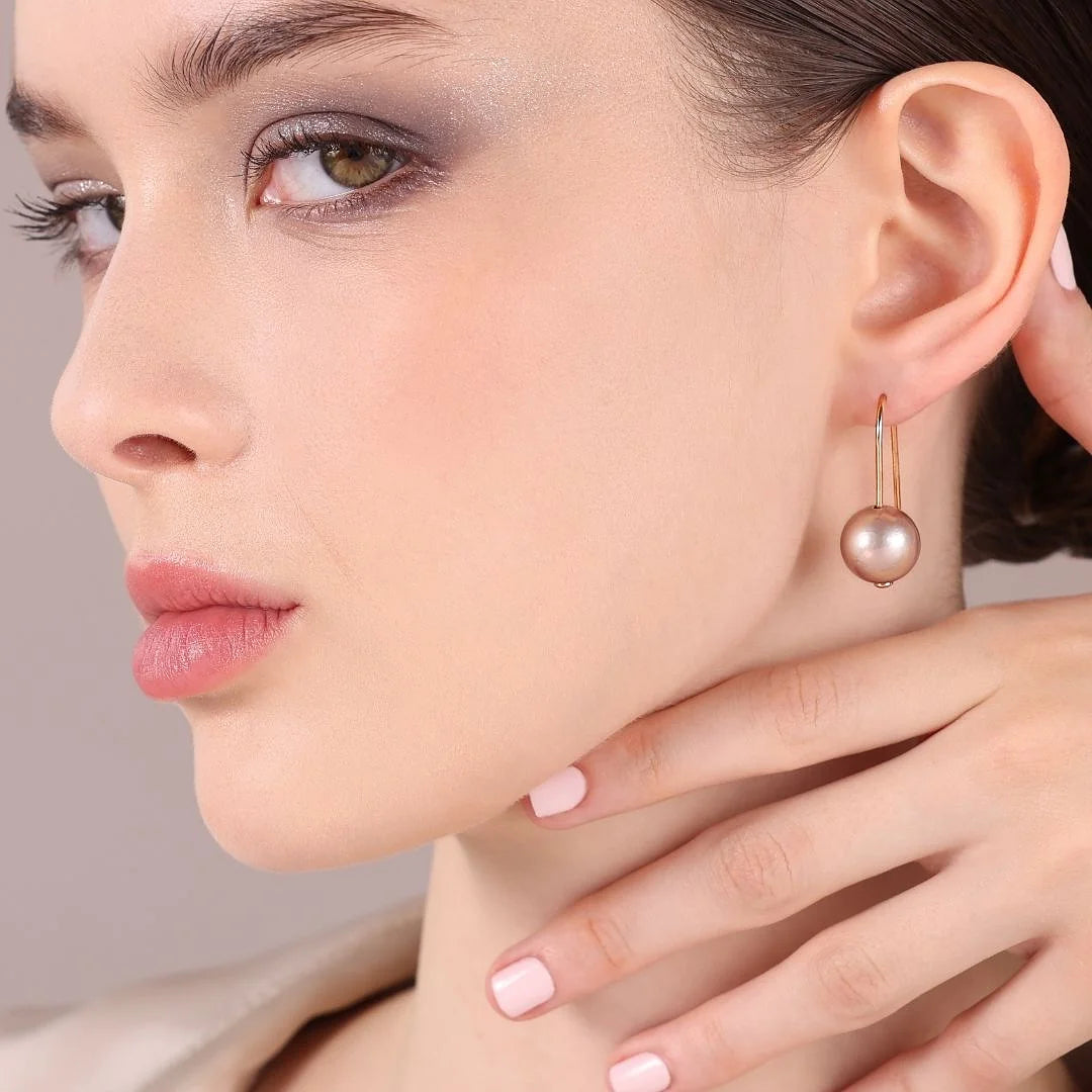 Boucles d'oreilles en argent 925 plaqué or 18Kt avec perles d'eau douce Ming Ø 12/13 mm