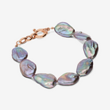 18Kt Rose Gold Plated 925 Silver Bracelet with Freshwater Peacock Baroque Coin Pearls Ø 17 mm
