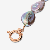 18Kt Rose Gold Plated 925 Silver Bracelet with Freshwater Peacock Baroque Coin Pearls Ø 17 mm