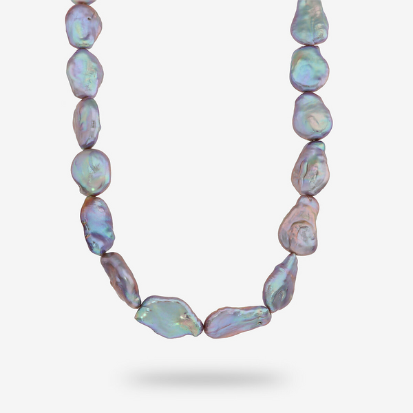 Choker Necklace in 18Kt Rose Gold plated 925 Silver with Baroque Freshwater Peacock Coin Pearls Ø 17 mm