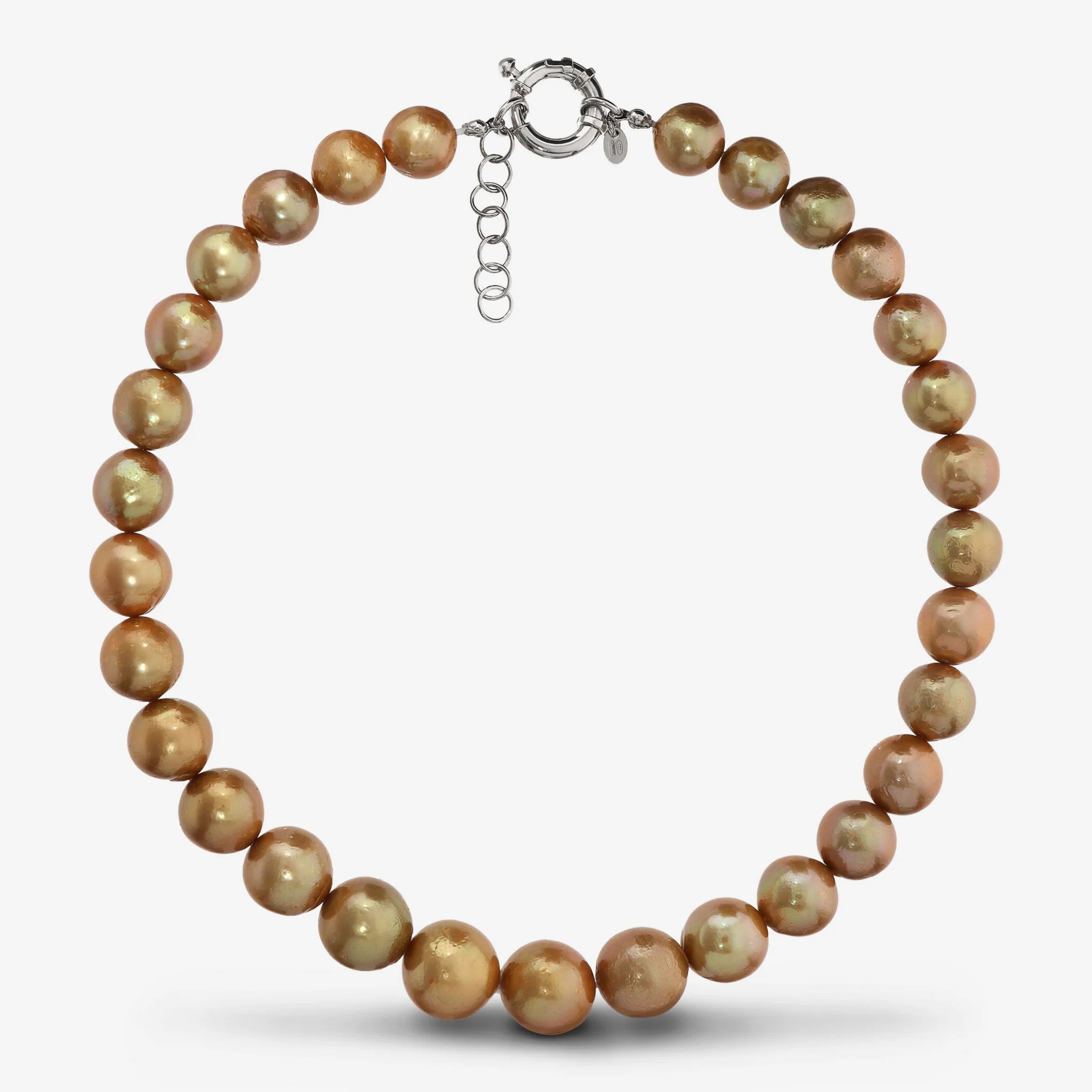 Graduated Necklace Necklace in 925 Sterling Silver plated 18Kt White Gold with Ming Gold Freshwater Pearls Ø 12/15 mm