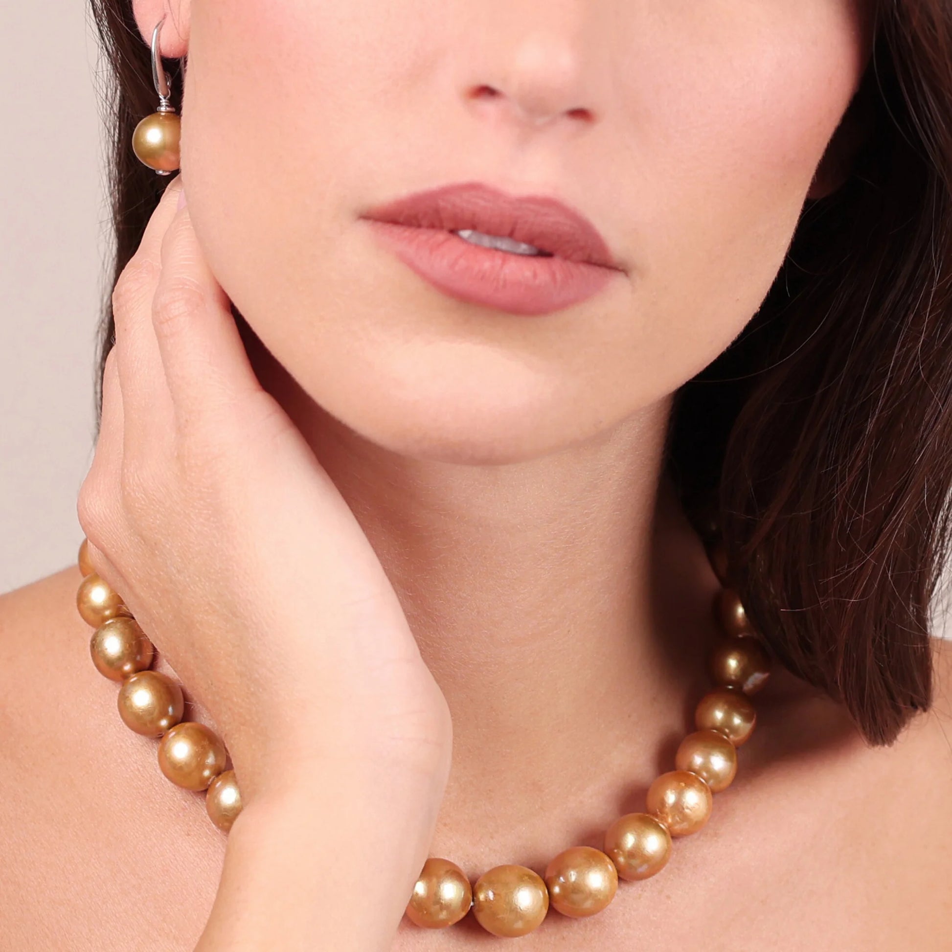 Collier en argent 925 plaqué or blanc 18Kt avec perles d'eau douce Ming Gold de 12/15 mm