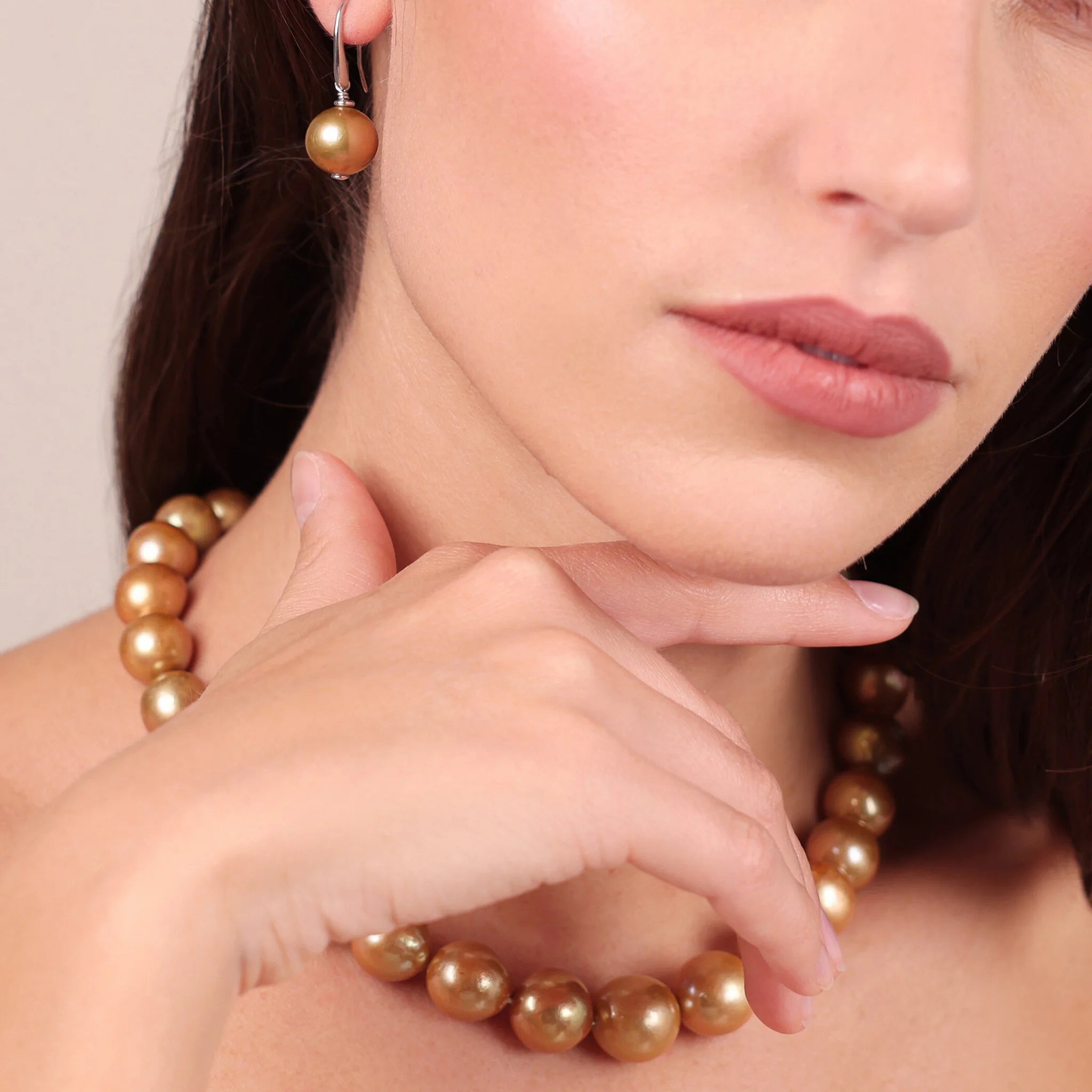 925 Sterling Silver 18Kt White Gold Plated Earrings with Ming Gold Freshwater Pearls Ø 12/15 mm
