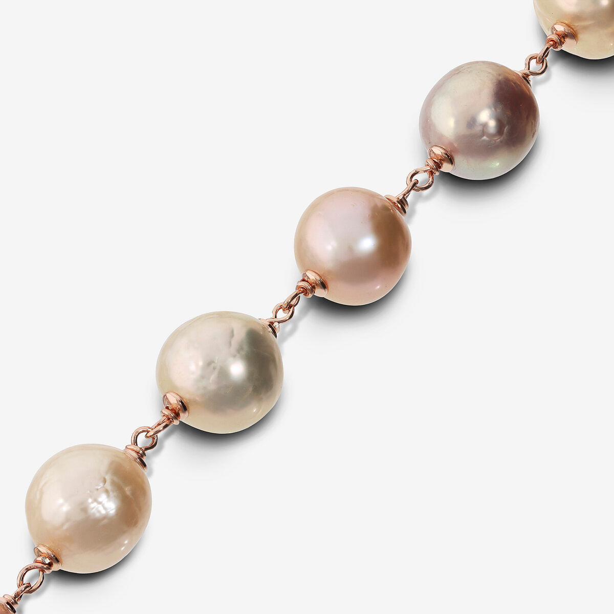 Collana Lunga in Argento 925 placcato Oro Rosa 18Kt con Perle Ming Multicolor d'Acqua Dolce Ø 11/12 mm