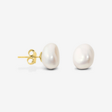 Orecchini in Argento 925 placcato Oro 18Kt con Perle Barocche a Pepita Bianche d'Acqua Dolce Ø 11/12 mm