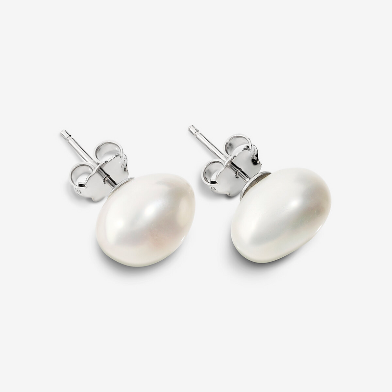 Orecchini in Argento 925 placcato Oro 18Kt con Perle Barocche a Pepita Bianche d'Acqua Dolce Ø 11/12 mm