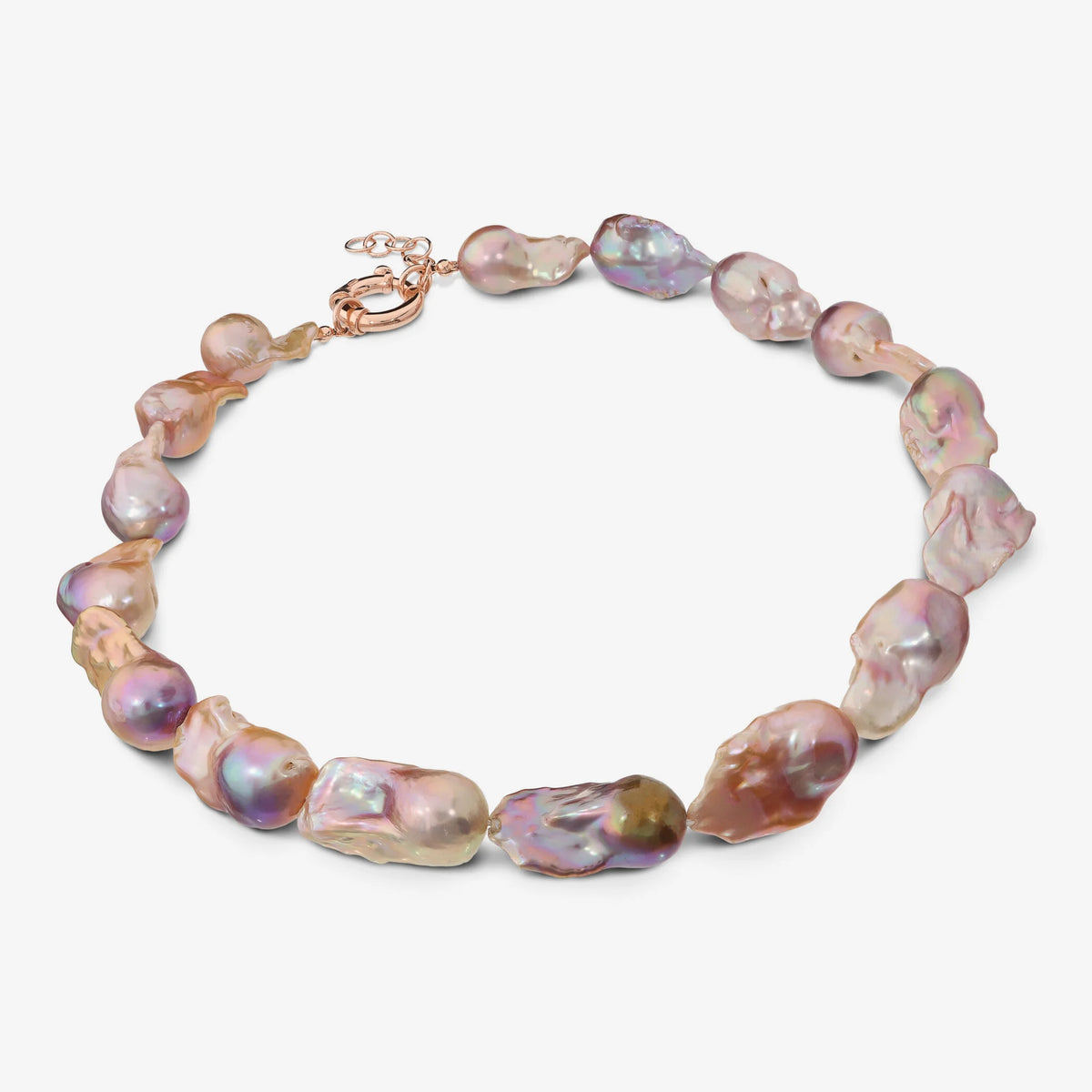 Collier en argent 925 plaqué or rose 18Kt avec perles Scaramazze d'eau douce multicolores Ø 13 mm
