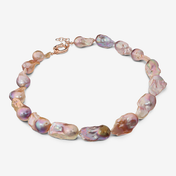 925 Silver Choker Necklace plated with 18Kt Rose Gold with Multicolor Scaramazza Pearls Freshwater Ø 13 mm