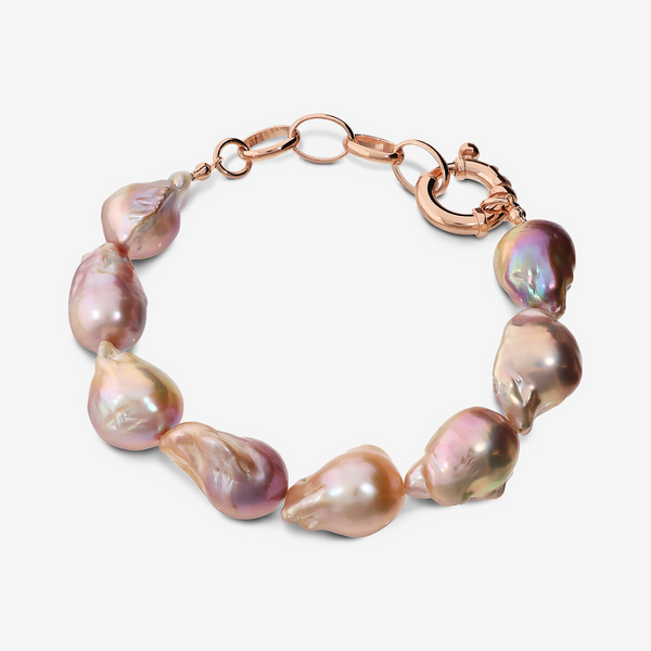 925 Silver Bracelet plated with 18Kt Rose Gold with Multicolor Scaramazza Freshwater Pearls Ø 13 mm
