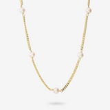 Collana Maglia Grumetta in Argento 925 placcato Oro Giallo 18Kt con Perle Bianche d'Acqua Dolce Ø 5/5.5 mm