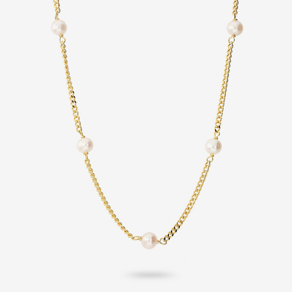 Grumetta Chain in 925 Silver plated with 18Kt Yellow Gold with White Freshwater Pearls Ø 5/5.5 mm