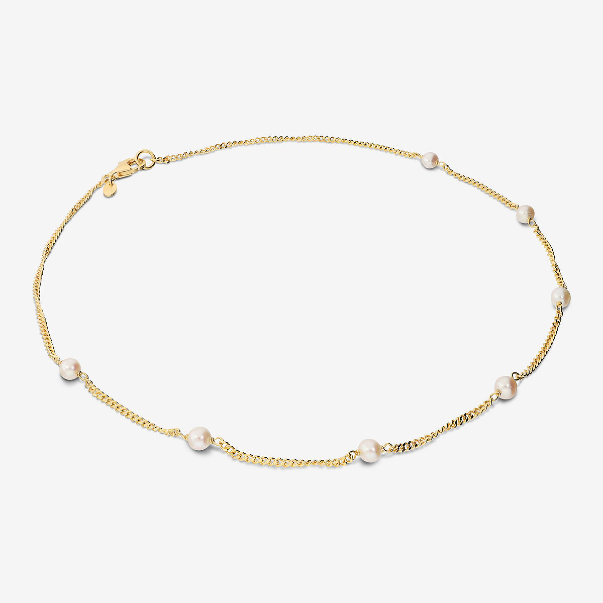 Collier Maille Grumetta en Argent 925 plaqué Or Jaune 18Kt avec Perles Blanches d'Eau Douce Ø 5/5.5 mm