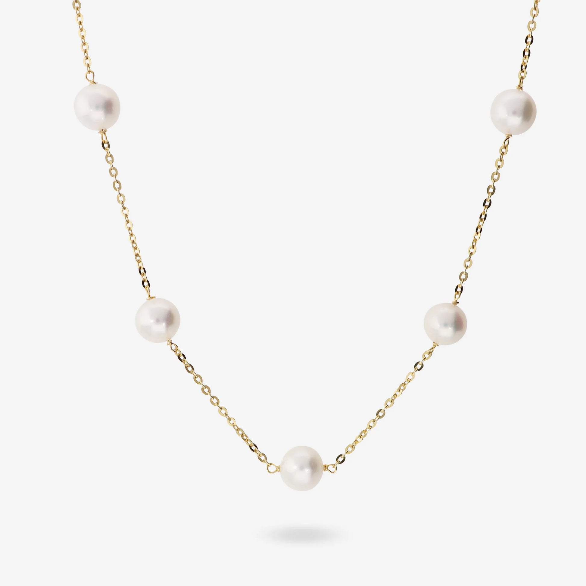 Collana Girocollo in Argento 925 placcato Oro Giallo 18Kt con Perle Ming Bianche d'Acqua Dolce Ø 8/9 mm
