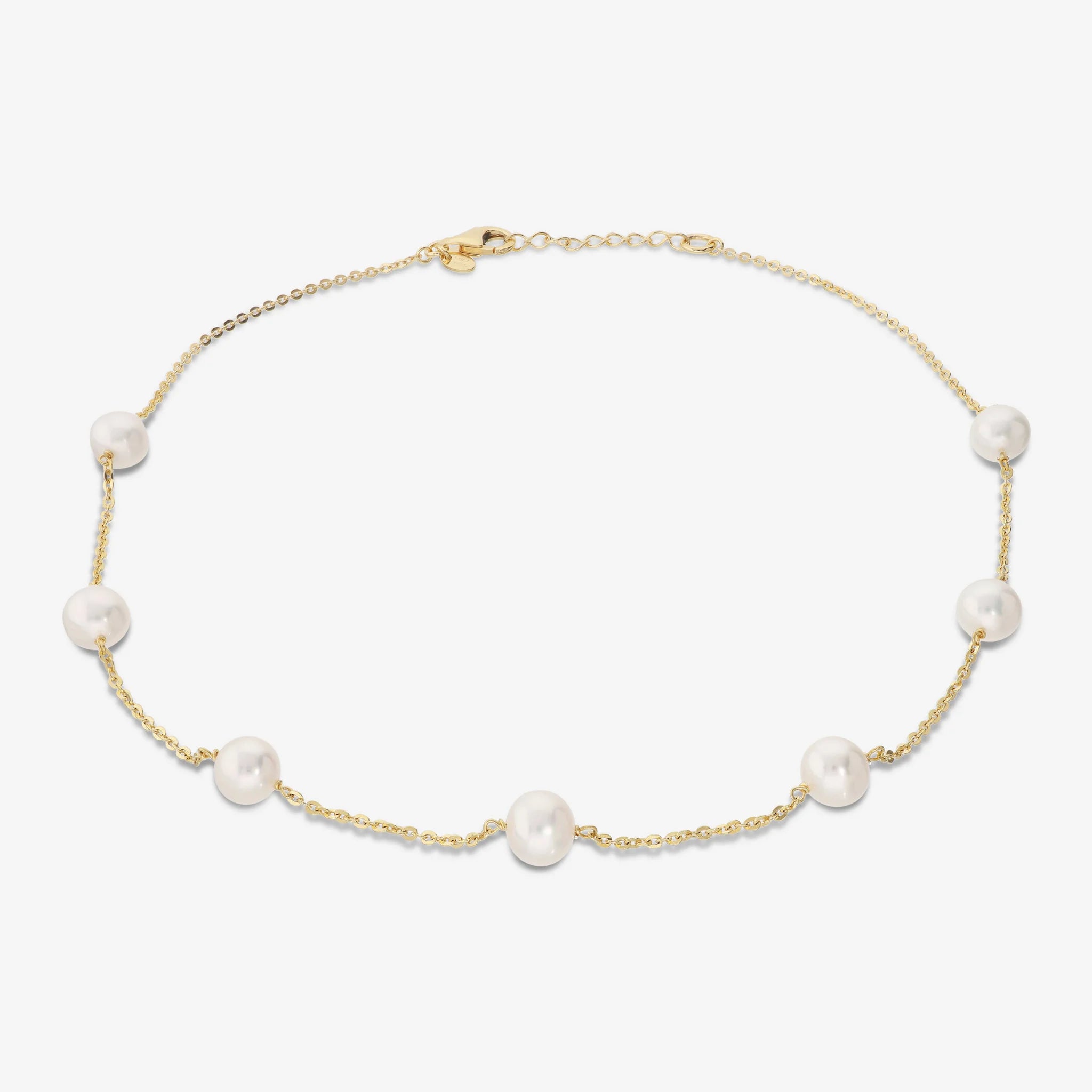 Collana Girocollo in Argento 925 placcato Oro Giallo 18Kt con Perle Ming Bianche d'Acqua Dolce Ø 8/9 mm