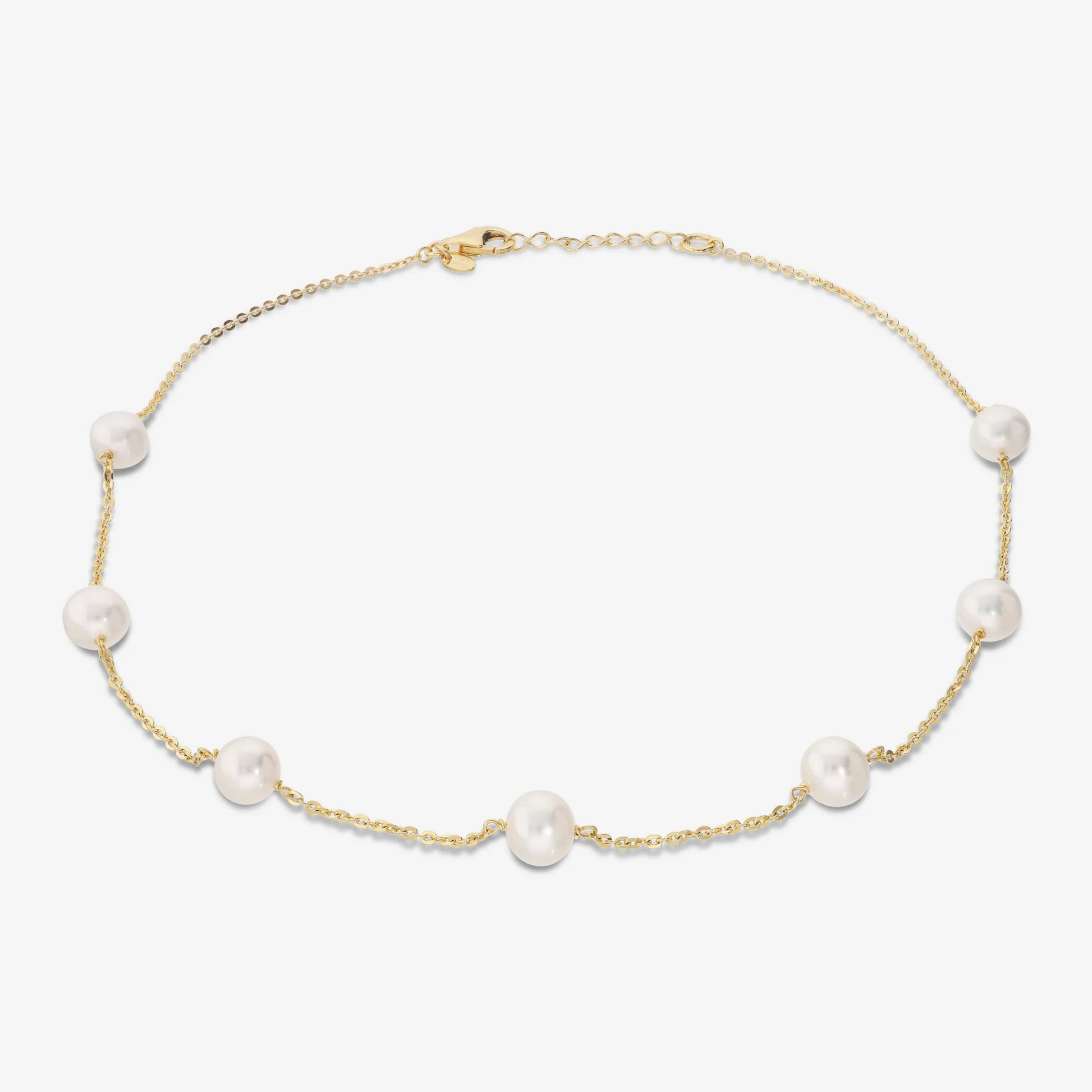 Collana Girocollo in Argento 925 placcato Oro Giallo 18Kt con Perle Ming Bianche d'Acqua Dolce Ø 8/9 mm