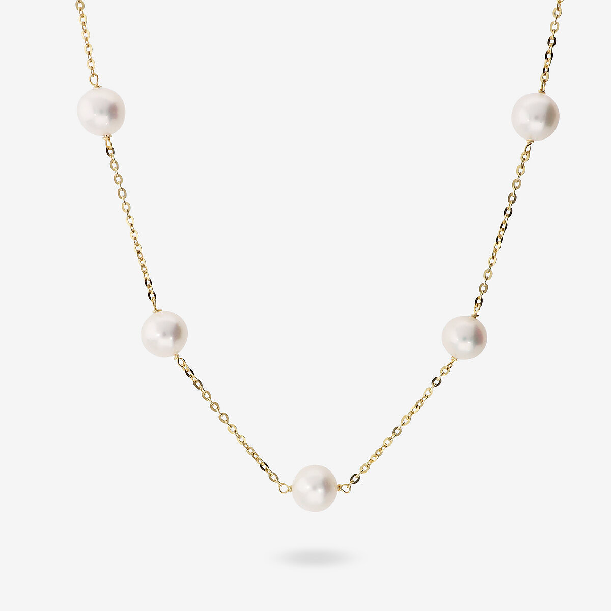 Collier ras du cou en argent 925 plaqué or jaune 18Kt avec perles Ming blanches d'eau douce Ø 8/9 mm