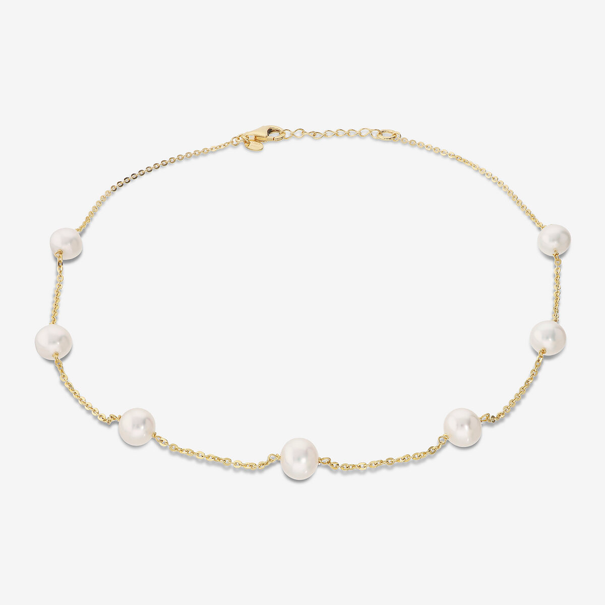 925 Silver Yellow Gold Plated 18Kt Choker Necklace with White Ming Freshwater Pearls Ø 8/9 mm