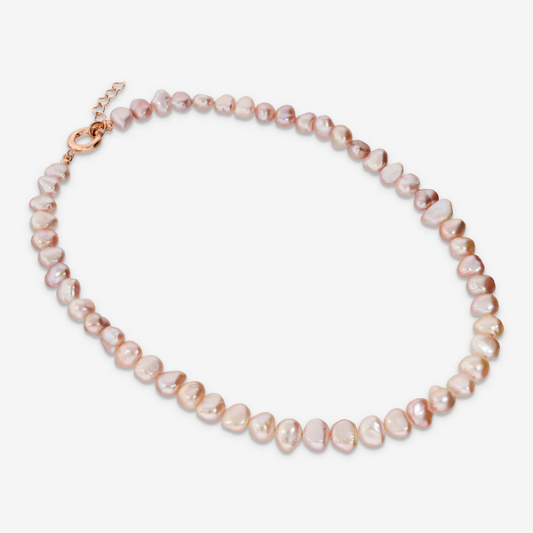 Collana Girocollo in Argento 925 placcato Oro Rosa 18Kt con Perle Barocche Multicolor d'Acqua Dolce Ø 8/9 mm