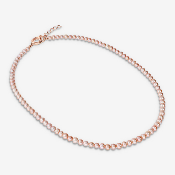 Necklace Choker in 925 Silver plated with 18Kt Rose Gold with Multicolor Freshwater Pearls Ø 4.5 mm