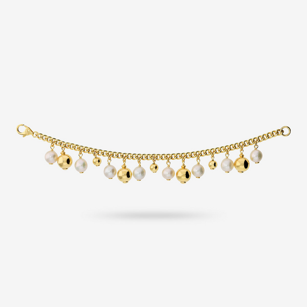 Bracelet with Ming White Pearl Charms Ø 8/9 mm and 925 Silver Bead plated with 18Kt Yellow Gold
