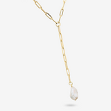 Collana a Cravatta in Argento 925 placcato Oro Giallo 18Kt con Perla Scaramazza Bianca d'Acqua Dolce