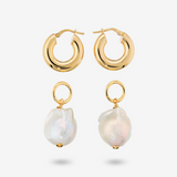 Orecchini a Cerchio in Argento 925 placcato Oro Giallo 18Kt con Perle Scaramazze Bianche d'Acqua Dolce 18x12 mm