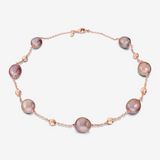 Collana Rosario in Argento 925 placcato Oro Rosa 18Kt con Bead Lucide e Perle Ming Multicolor d'Acqua Dolce Ø 12/13 mm