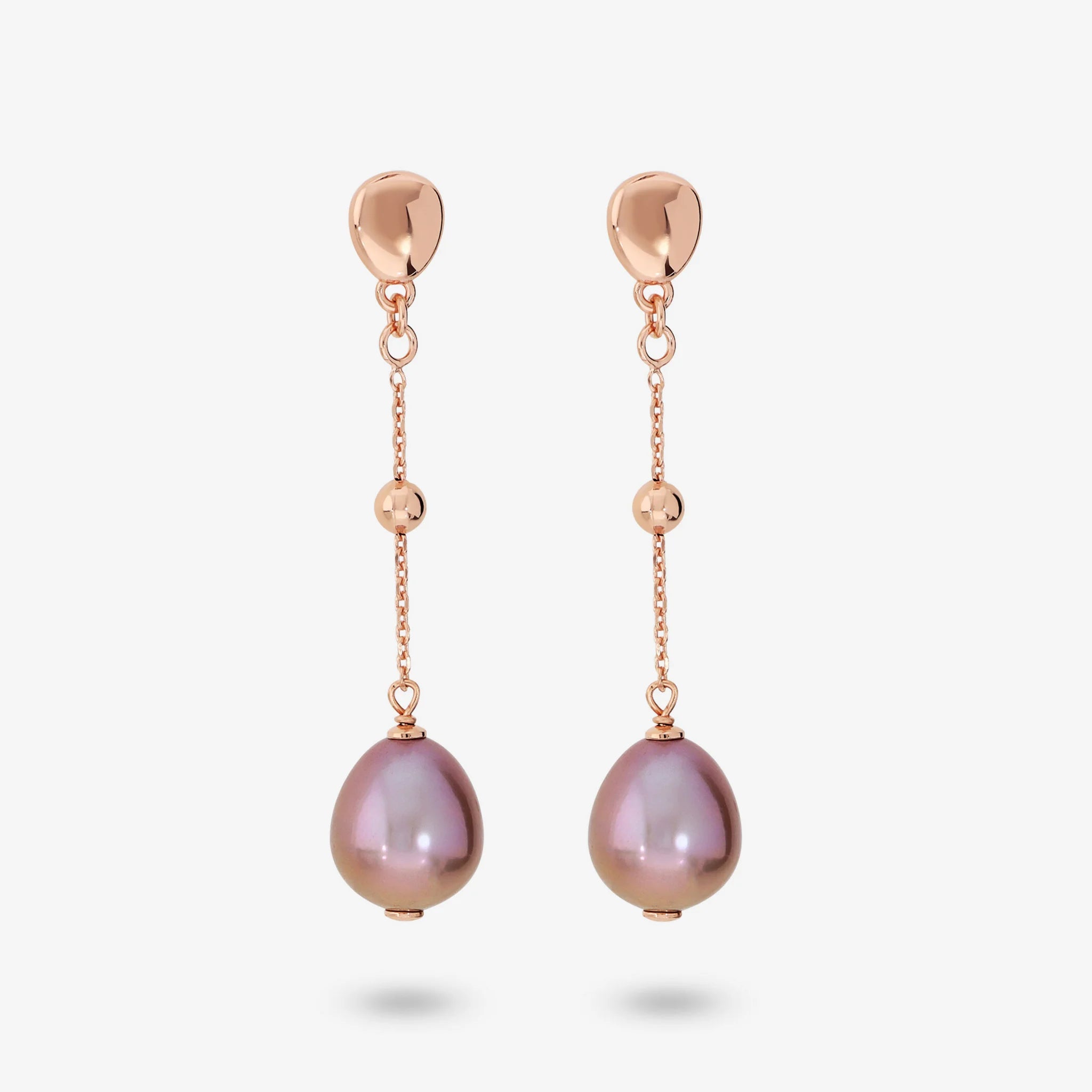 925 Sterling Silver 18Kt Rose Gold Plated Earrings with Shiny Bead and Multicoloured Freshwater Ming Pearls Ø 12/13 mm
